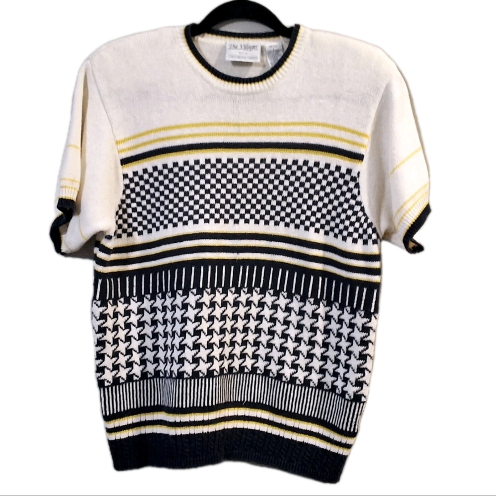 Vintage 1990s The Villager Nautical Star Pattern Sweater Old Money Petite Large*